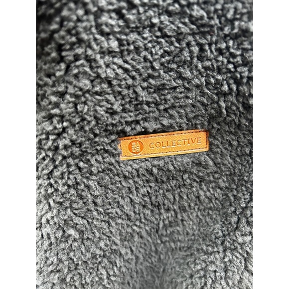 Sage Collective Black Sherpa Fleece Zip Up Vest Size L Plaid Lined Pockets - Picture 6 of 10